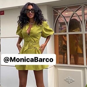 ZARA puff sleeve belted shirt dress Pistachio size Medium brand new!